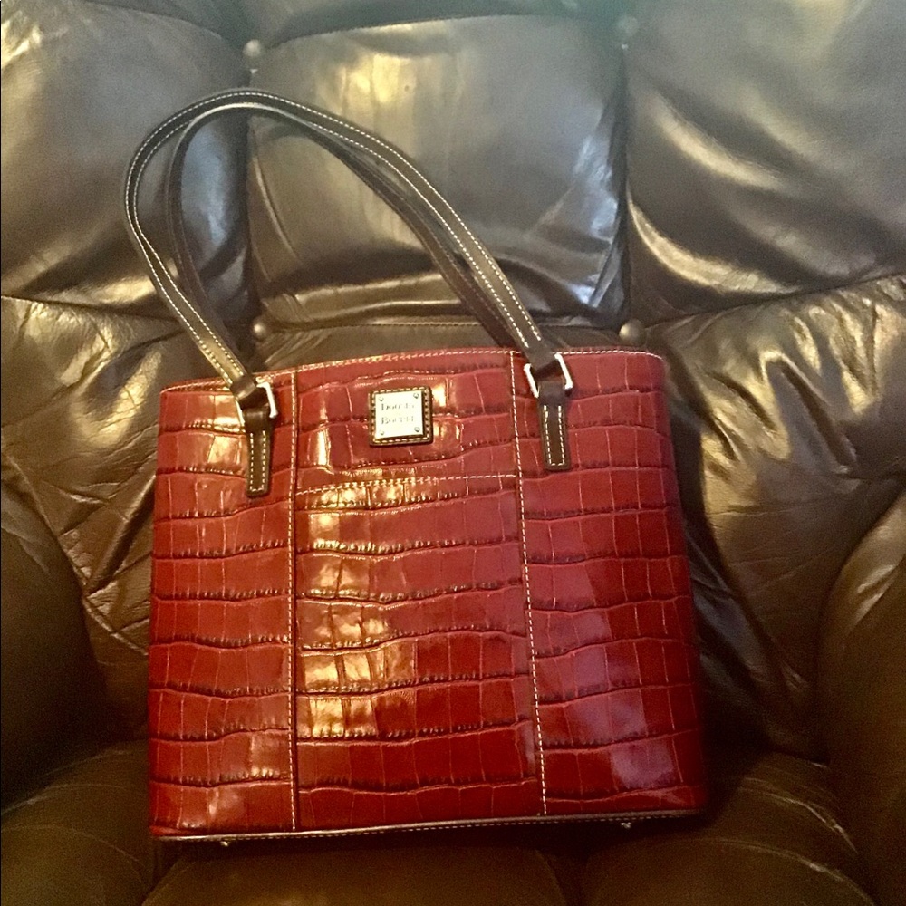 Dooney & Bourke Dark Red Leather Embossed Crock